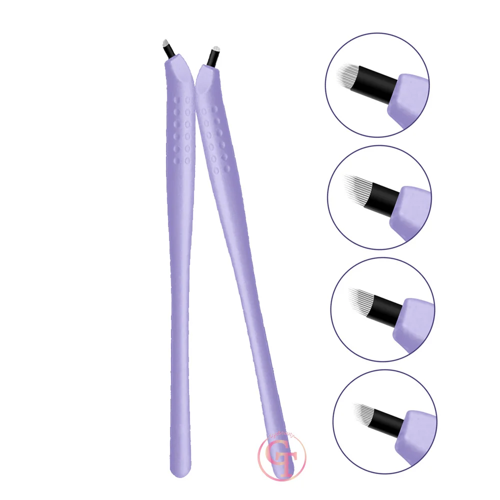 Hot Selling 0.2mm Disposable Microblading Eyebrow Tattoo Pen Purple Permanent Makeup Manual Pen with 9/12/14Pins U18 Needles