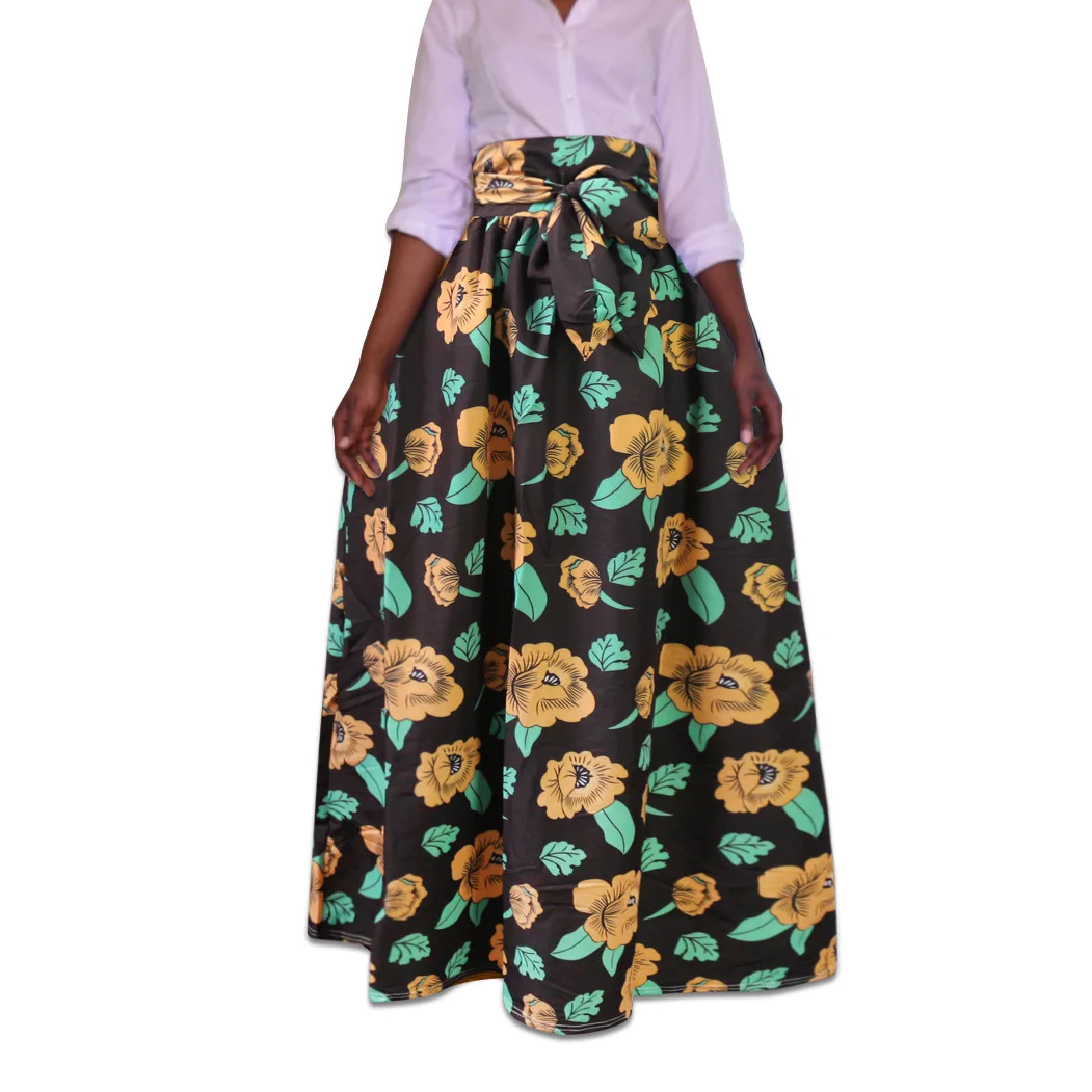 Apparel Ankara Skirt Plus Size High Waisted African Wax Print Women Long African Kente Cloth Wide Flared Skirts Dress