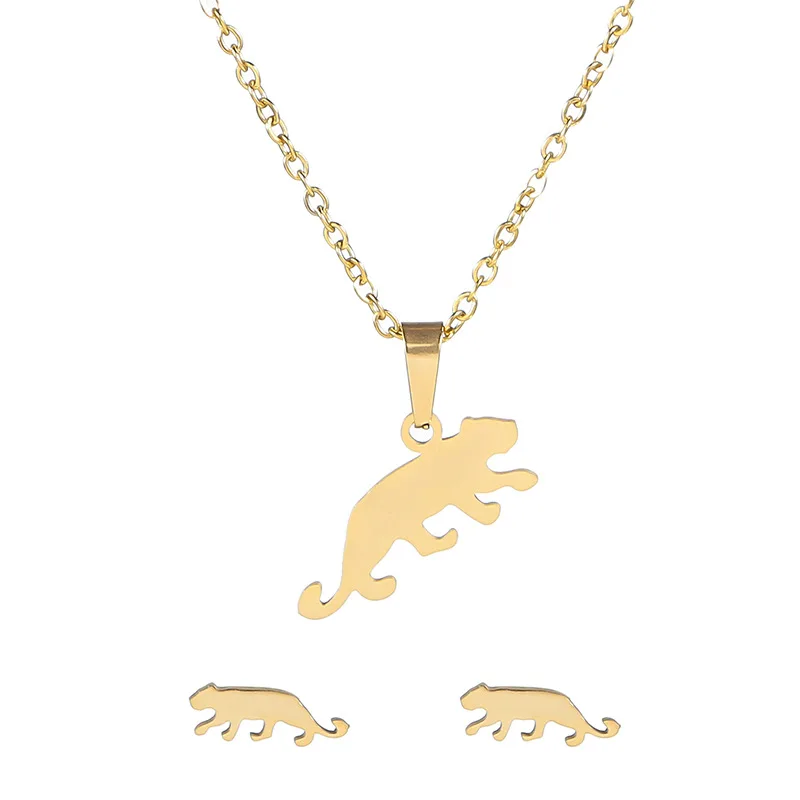 Trendy Stainless Steel Heart Earring Necklace Set For Women Cat Horse Frog Butterfly Animal Flower Pendant Party Wedding Jewelry