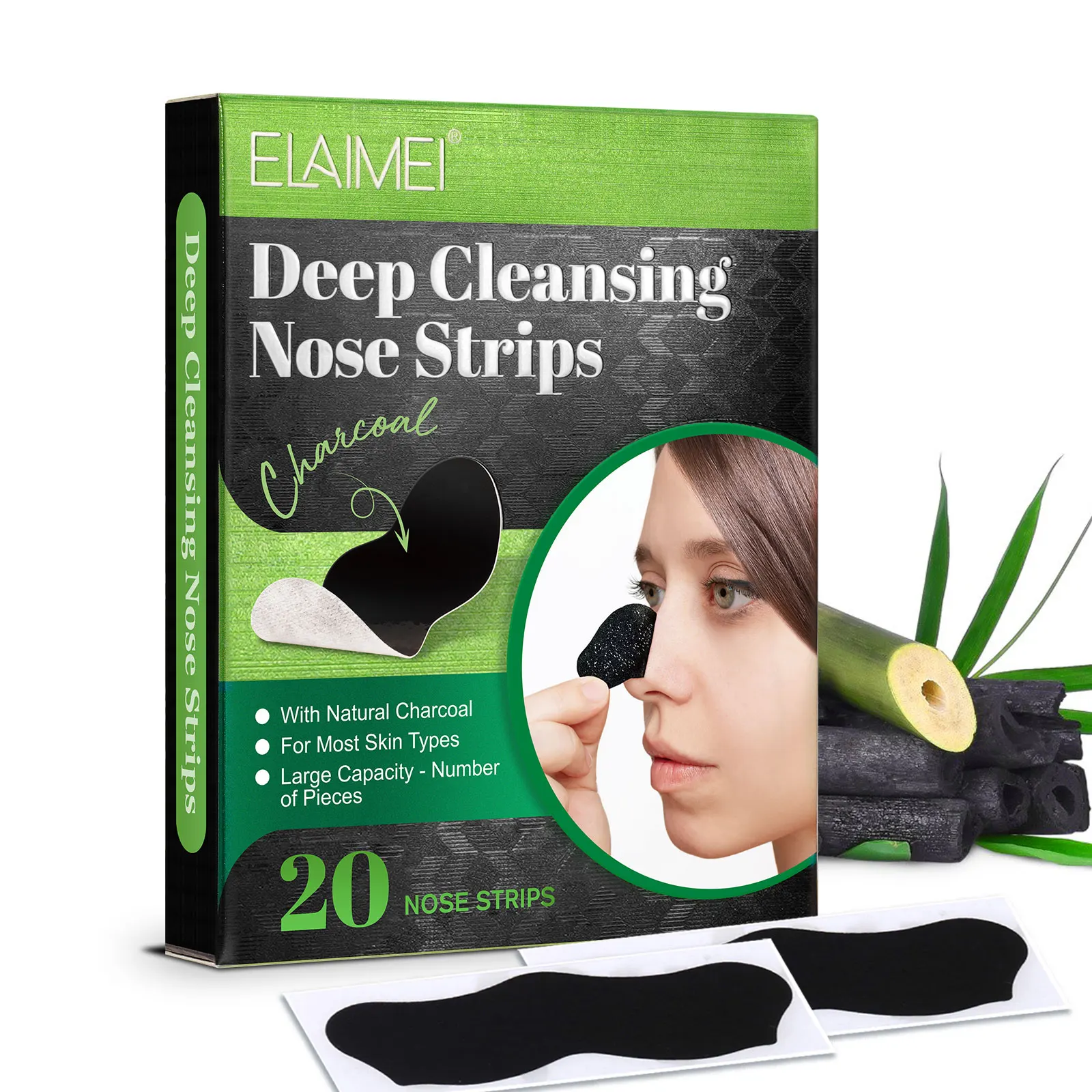 Private Label Bamboo Charcoal Deep Cleansing Nose Strips Blackhead Removal Peel Off Mask Plants Pore Shrinking Nose Patches