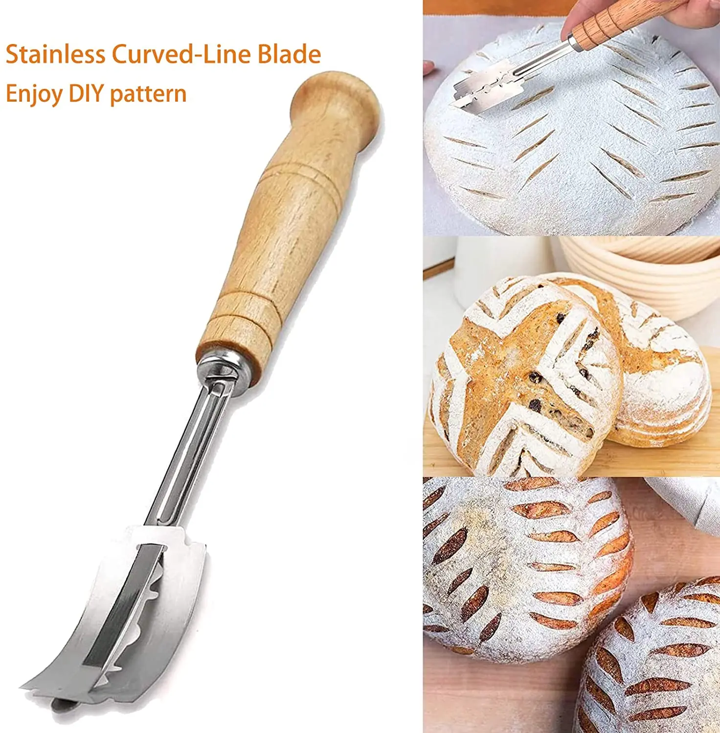 Eco friendly Natural Rattan Round bread proofing basket set with liner dough scraper cleaning brush dough whisk for home baker