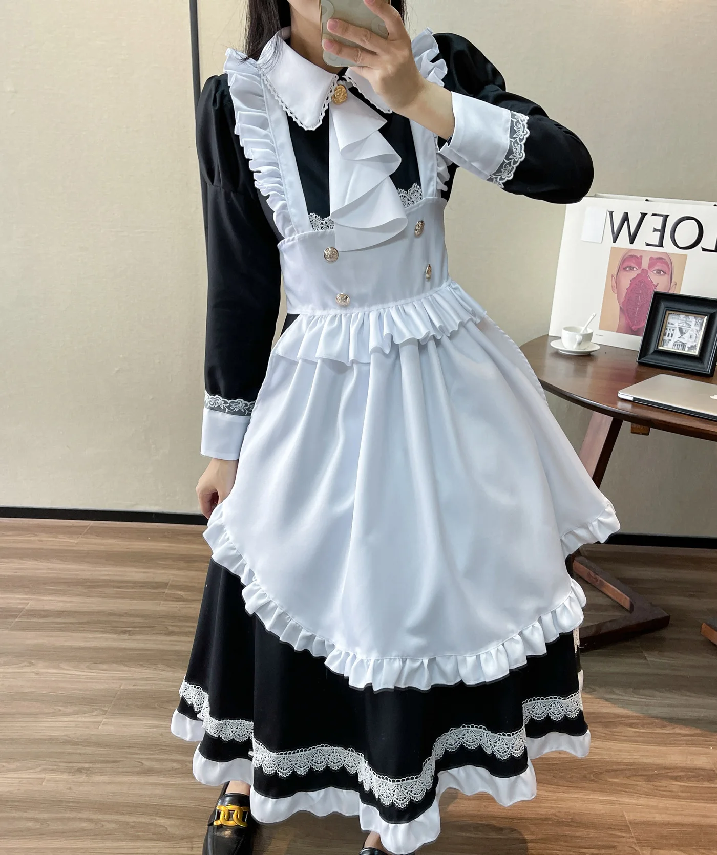 Aristocratic Long-sleeved Maid Costume Anime Lolita Role Play Lingerie Dress Party Outfits Plus Size Black White Clothes