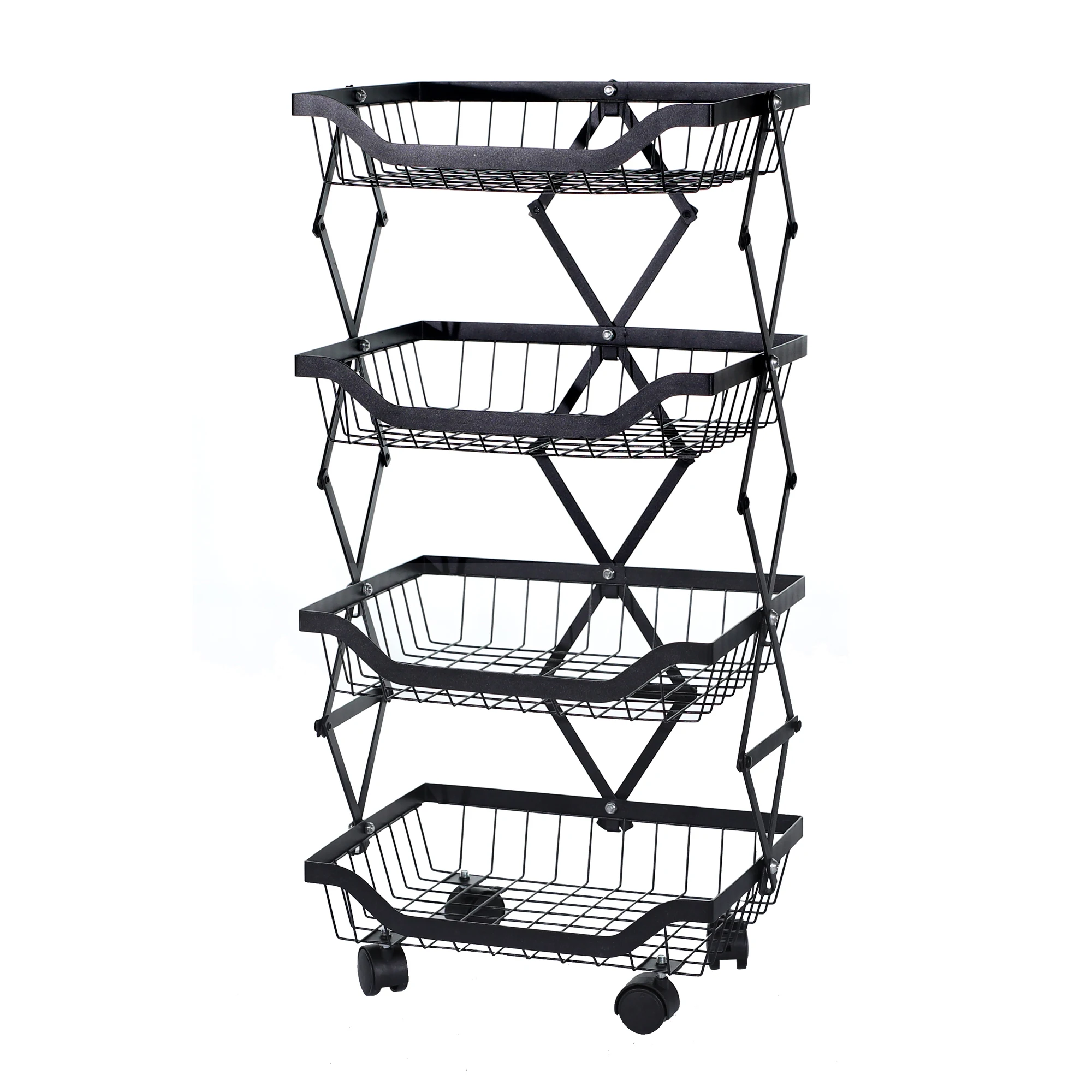 Kitchen Rack Folding Floor Fruit Basket Removable Vegetable Storage Rack Household