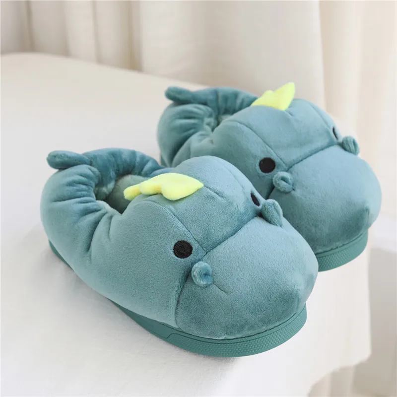 Indoor used soft plush hippo slippers for women and kids