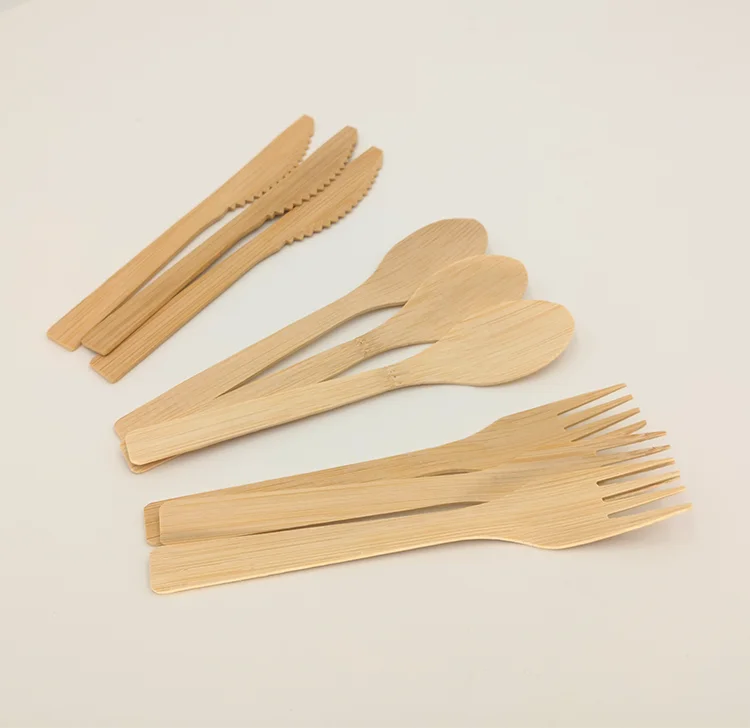 Amazon high quality 100pcs luxury biodegradable compostable bamboo cutlery fork spoon knife set for party
