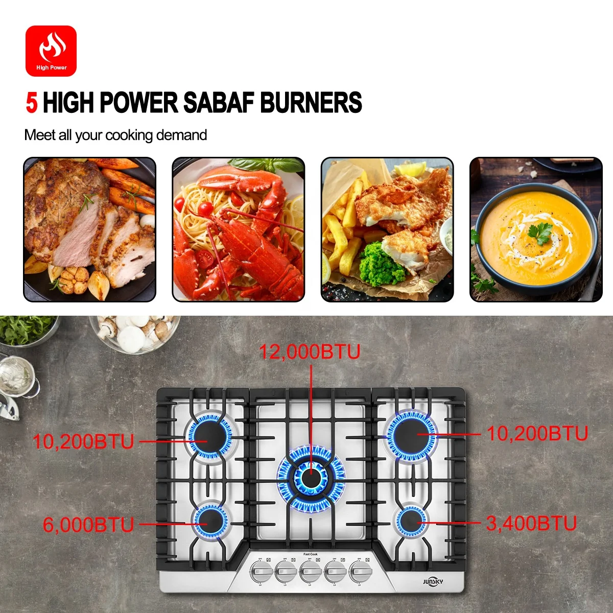 JunSky Professional Manufacturer 30 Inch Korean Gas Stove Temper Estufa De Gas