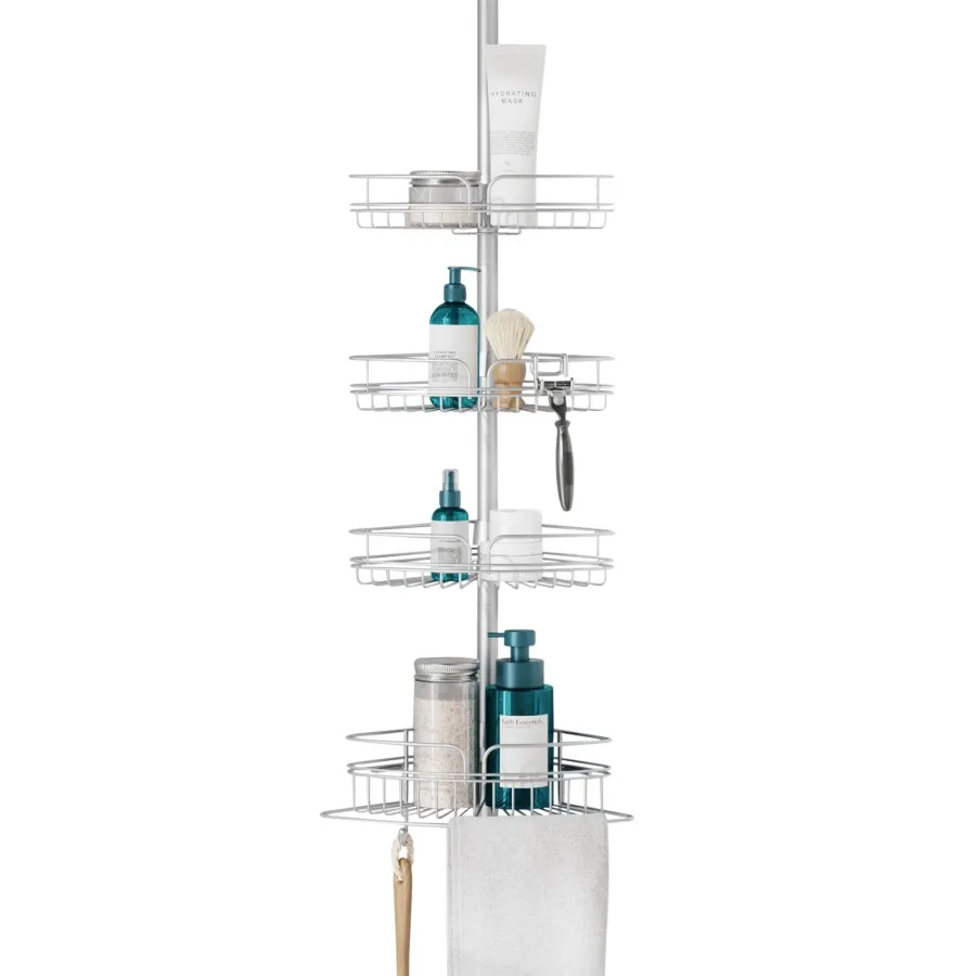 Tension Pole Shower Caddy with 4 Baskets Rust-Resistant Corner Bathroom Shelf Height Adjustable Shower Organizer Rack