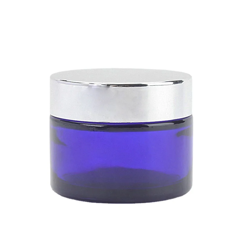 Luxury Cosmetic 30ml 50ml 100ml Blue green Glass Cream Jar with Gold Silver Lid 50g 100g 120g Glass Jars for skincare
