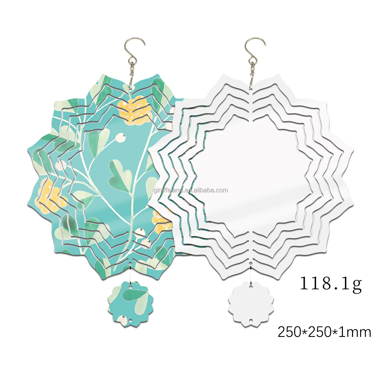 8inch 10inch Personalized Outdoor Sublimation Blanks Heart Aluminum Metal White Hanging Garden Decoration Wind Spinner