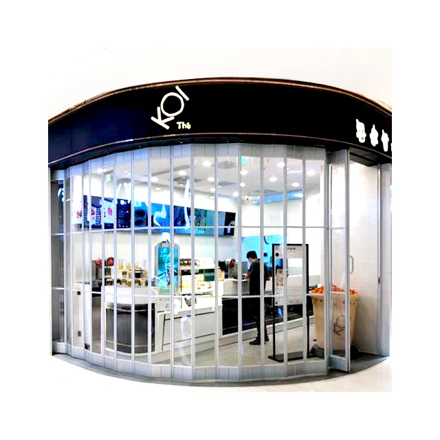 Elegant transparent PC aluminium curved folding door polycarbonate crystal plexiglass sliding door