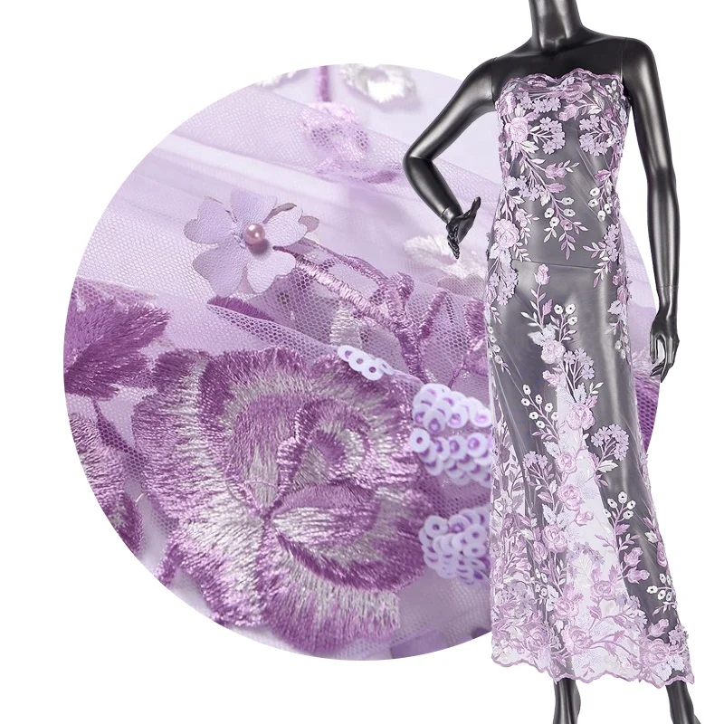 Великолепная сетчатая ткань с 3D вышивкой, Цветочная кружевная ткань для леди, свадьбы