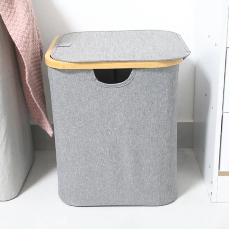 Modern Single Bamboo Large Dirty Clothes Capacity Basket Folding Laundry Hamper With Mesh Bag