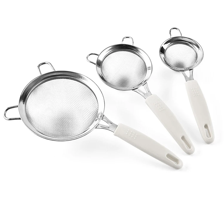 Food Grade Set of 3 Kitchen Fine Mesh Stainless Steel Food Strainers Flour Sifter
