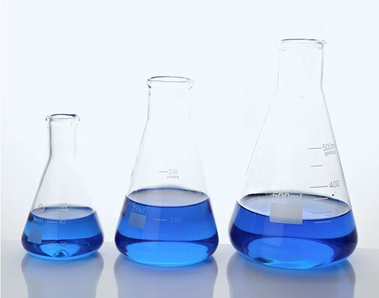 Лабораторная стеклянная колба Erlenmeyer с узким горлом, Pyrex boro3.3