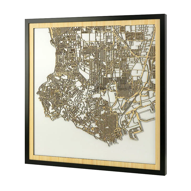 Port of Los Angeles Wooden City maps Housewarming Gift Laser Cut Map Office Decor