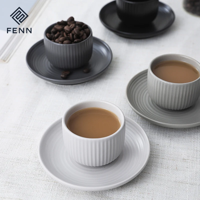 Nordic Square Vertical Lines  Afternoon Tea Creative Ceramic Tea Set Coffee Cup and Saucer