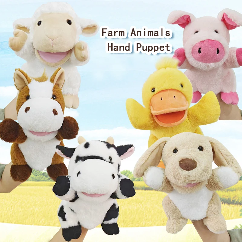 Hot Selling Low MOQChildren Toddlers Portable Educational Pig Horse Duck Cow Family Farm Animals Plush Hand Puppet