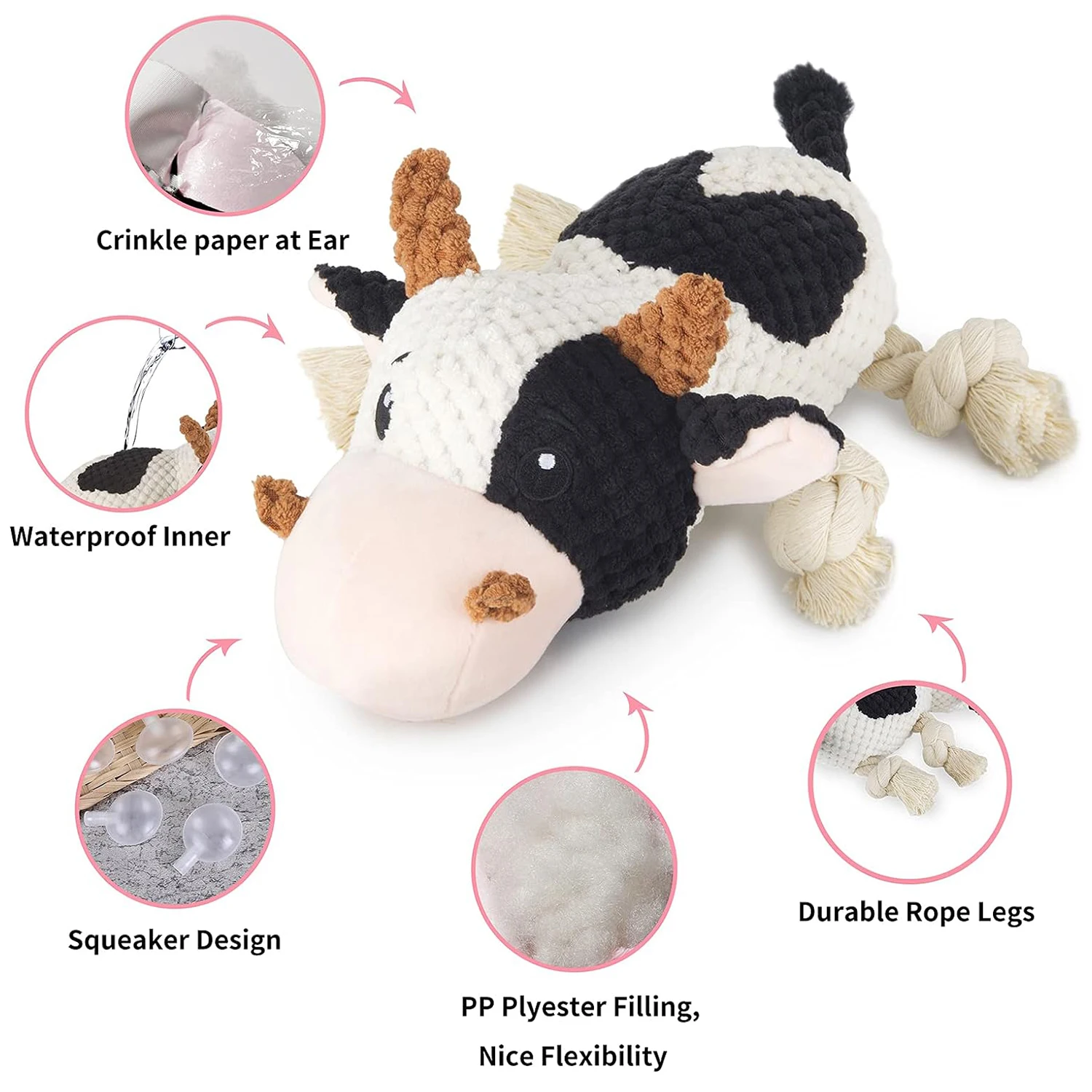 Wholesale Custom Cute Cow Durable Squeaky Dog Toys Pet Dog Rope Toy Dog Chew Toy