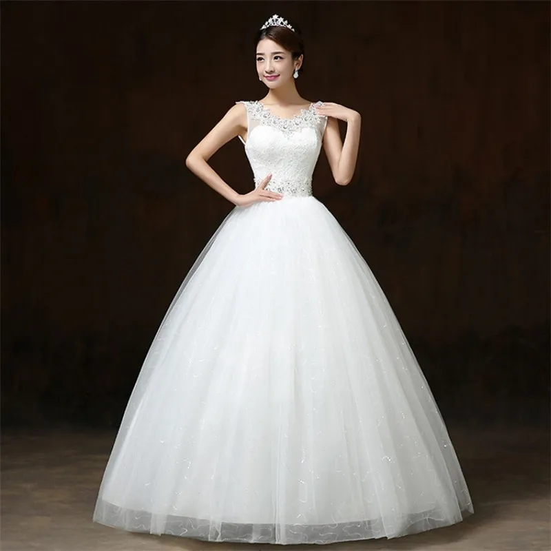 
2021 fashion vestidos de novia illusion neck elegant simple puffy bridal dress wedding gown 