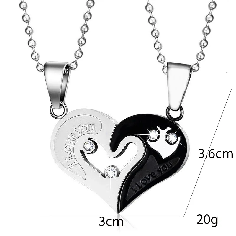 Couple Necklace Pendant Love Hear Matching Two Halves Heart for Lovers Gift Necklace