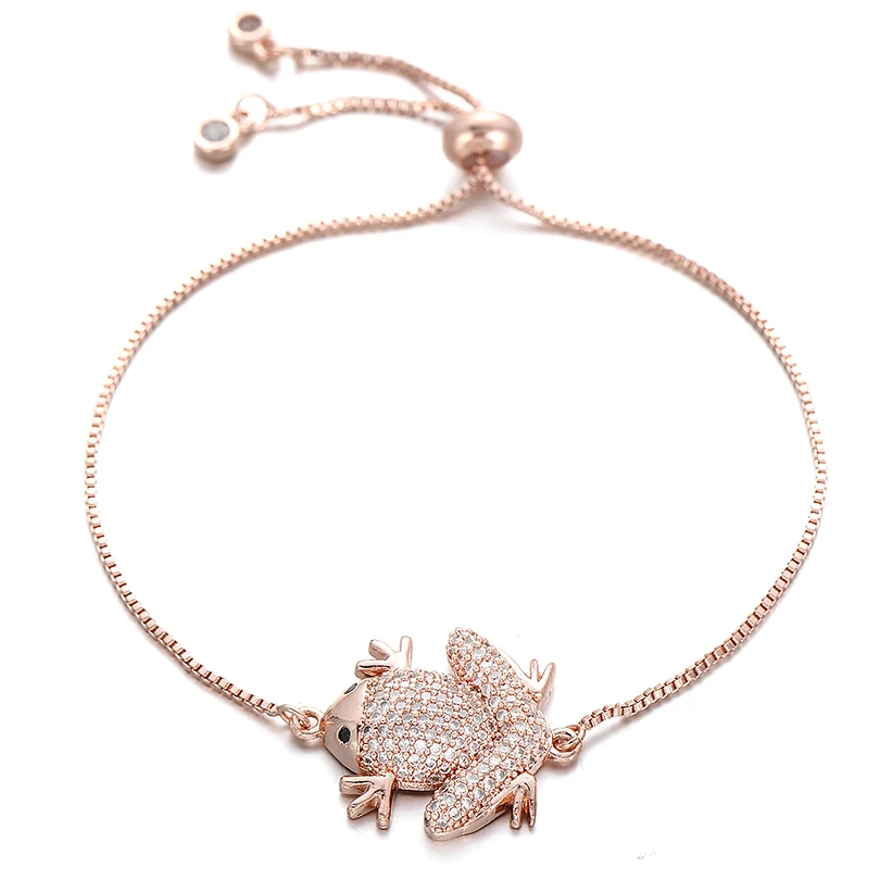 Jewelry  Animal Charm Rose Gold Color Bracelets Luxury Full Micro Cubic Zirconia Big Frog Chain Bracelet for Women Men