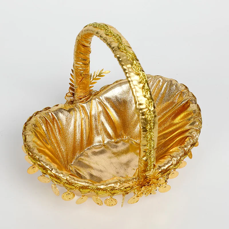 Romantic Wedding Day  Decorate Gold Accessories Flower Basket Girl Married Flower Basket