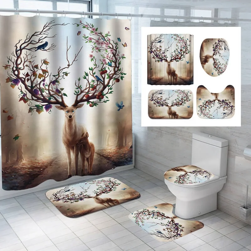 I @ home Экологичная занавеска для душа и ковер из полиэстера с принтом в виде дерева оленя
