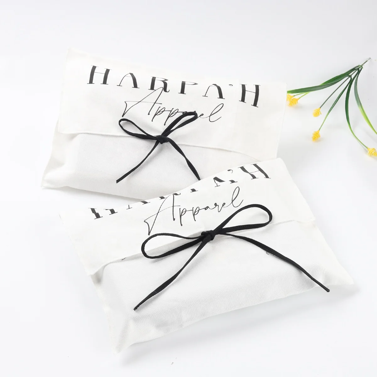 Custom Logo Printed Canvas Envelope Gift Packaging Bag Large Dust Envelope Flap Cloth Hat Pouch With Tie