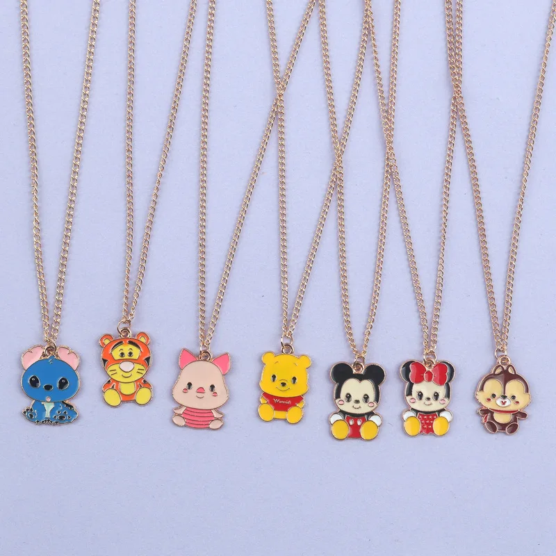 Metal Necklace Cute Cartoon Stitch Mouse Bear Tiger Necklaces Custom Accessories Promotional Gift Clothing Pendant Ornament