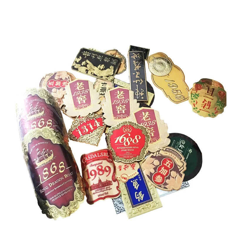 Custom gold embossed logo stickers aluminium foil metal sticker silver labels printing