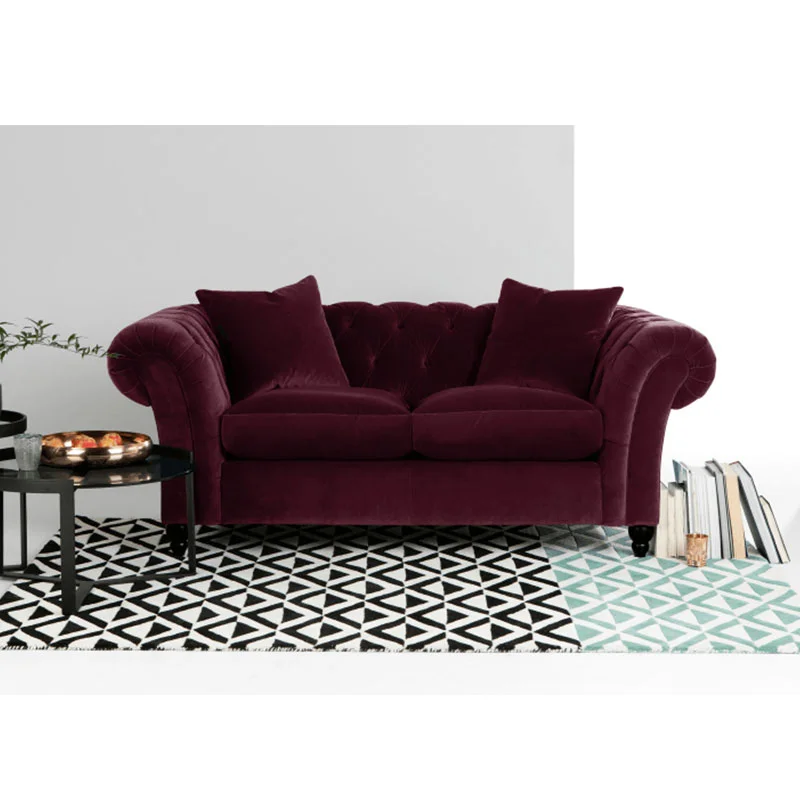 Chesterfield Modern Dark Grey Velvet Tufted Sofa & Love seat In Living Room