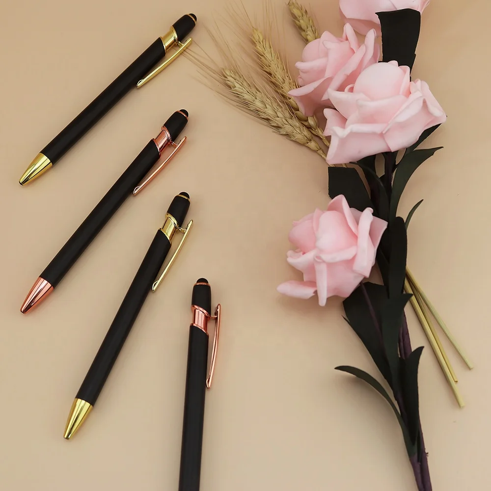 Eye-catching promotional pen custom logo ballpoint pen stylus rose gold metal pens with custom logo promotional