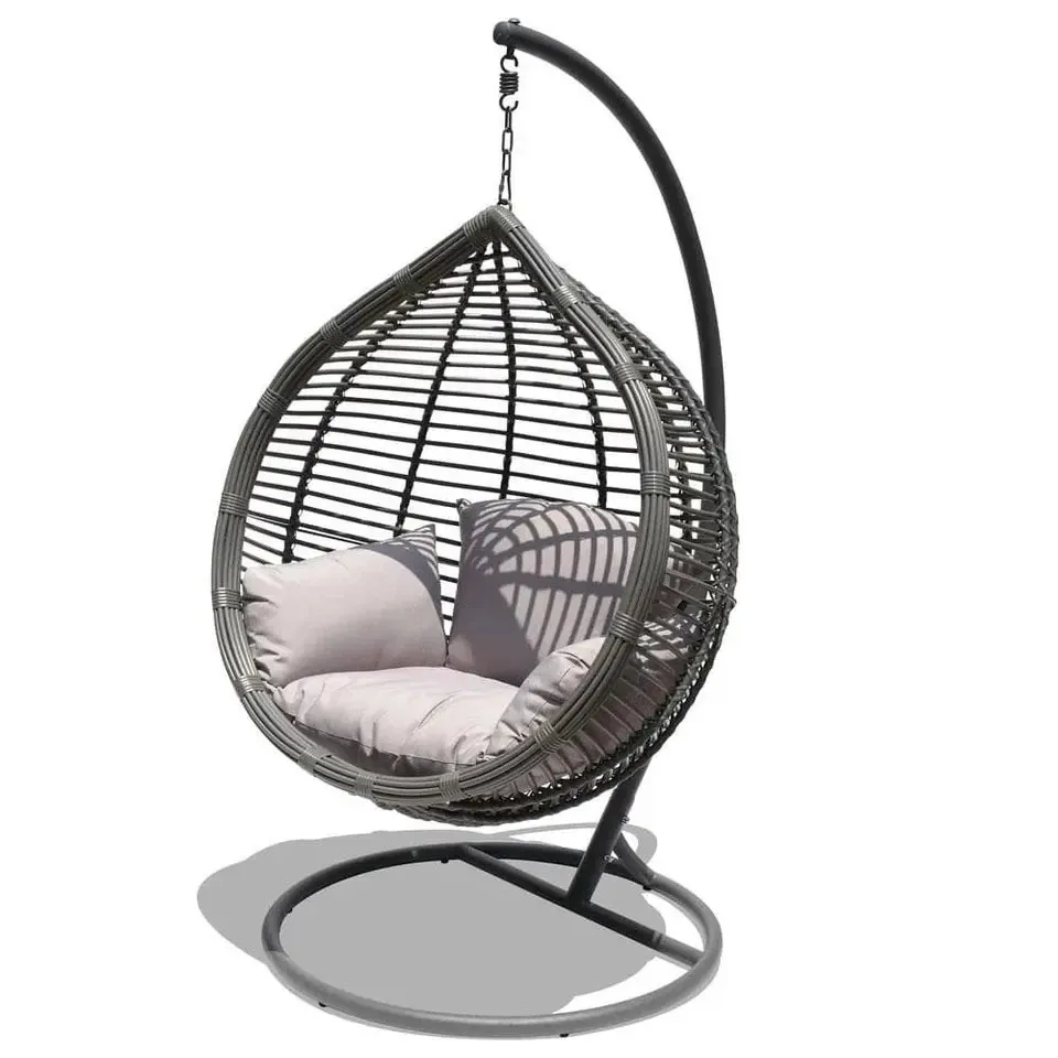 Outdoor Balcony Egg Chair Swing With Stand Cushion Rattan Wicker Hanging Egg Patio Swing Chair