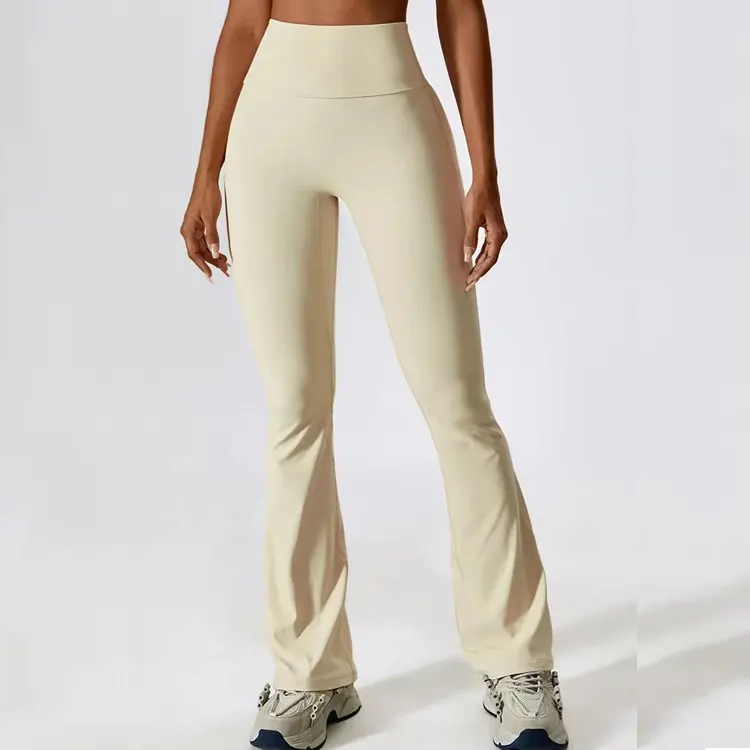 Hot Custom Casual Bootcut Yoga Pant Leggings Women Crossover High Waist Bell Bottom V Cut Black Flare Leggings