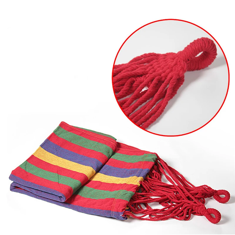 Indoor Outdoor Colorful Striped Camping Hammock Home Travel Camping Swing Thick Canvas Bed Hammock for Garden Sports Adult 0.8KG