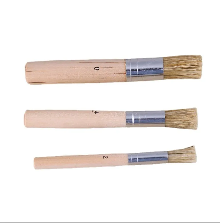 3pcs Practical Wooden Stencil Brush Hog Bristle Brush Acrylic Oil Painting Stenciling Tool for Student Painter