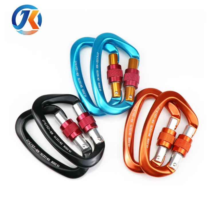Aluminum D Shape Screw-locking 25KN Climbing Carabiner