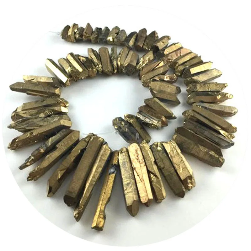 Gold quartz points Crystal points Matte Coated Quartz points Dagger beads top drilled Raw Rough Natural full strand 5-8*15-40mm