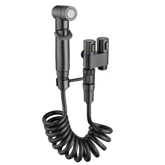 Modern Brass Double Handle Diverter Faucet 1 in 2 out Angle Wall-Mounted Shattaf Bidet Sprayer for Toilet Bathroom Cleaning