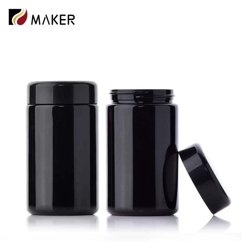 150ml 250ml 500ml 1000ml uv violet supplement smellproof food bottle cosmetic glass jar for gummy dried flower with bakelite cap