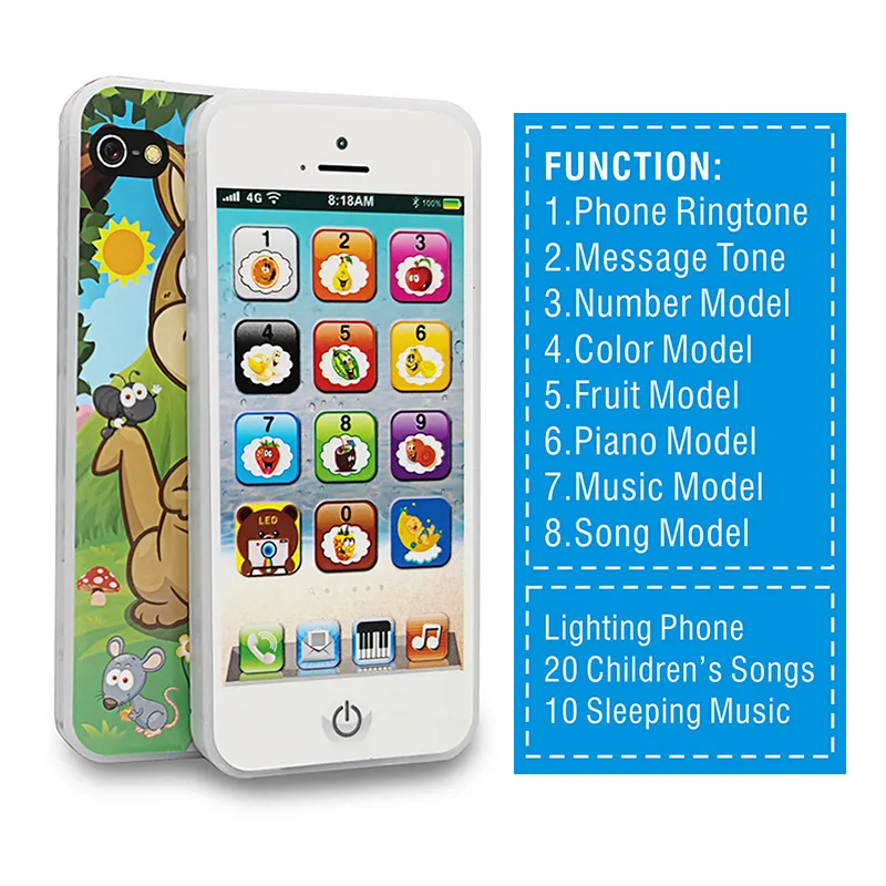 Оптовая продажа, детская игрушка, телефон с сенсорным экраном, перезаряжаемая музыкальная машина для раннего развития на английском языке