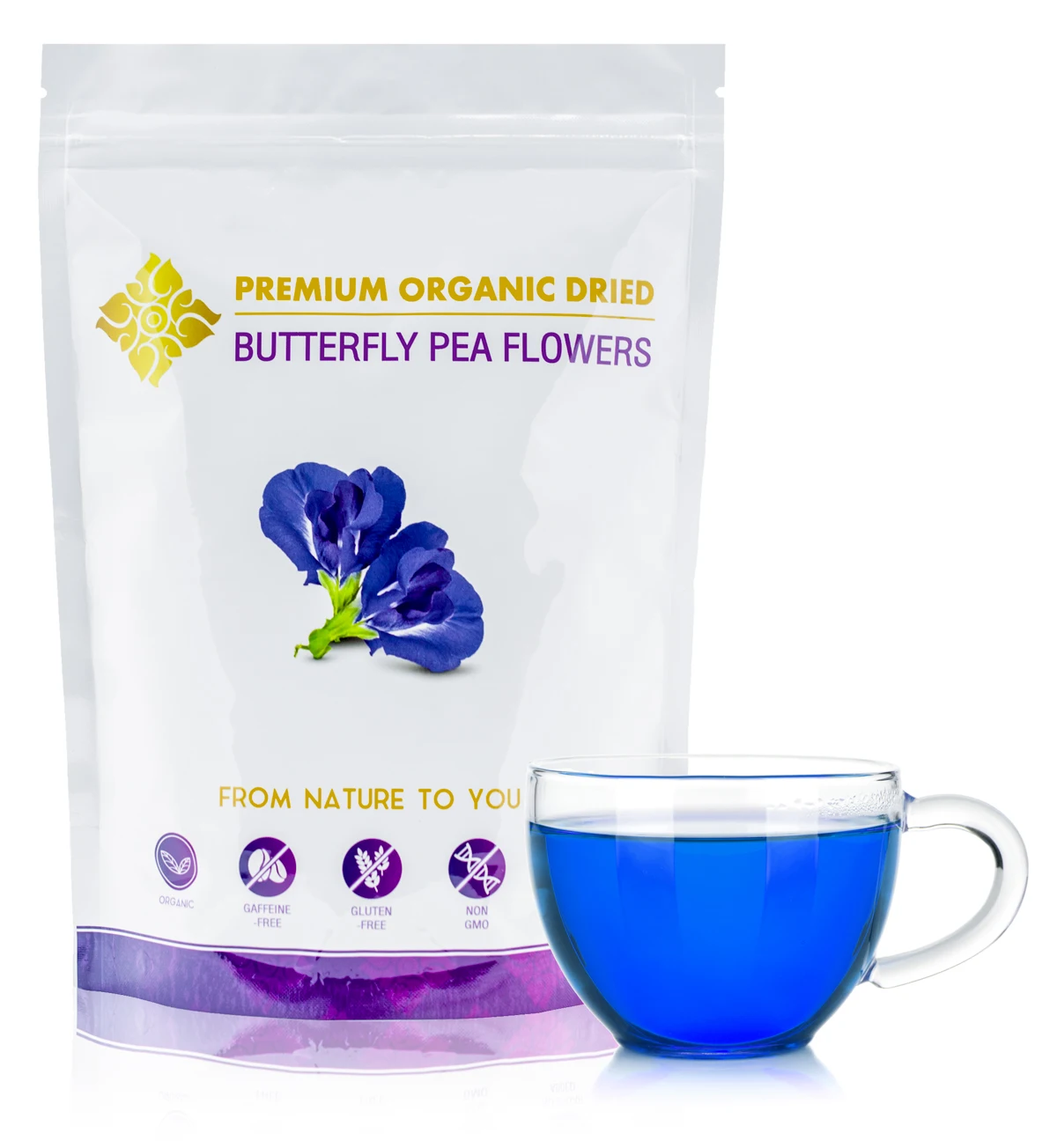 
Blue Organic Dried Butterfly Pea Flowers Natural Pure Tea Drink Clitoria Ternatea Healthy Herbal Herb 