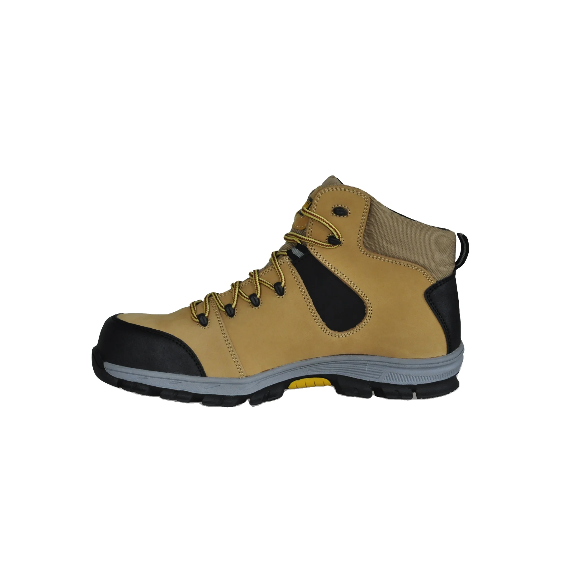 Yellow Mountaineering Nubuck Leather Safety Shoes  With Steel Toe Lightweight Comfortable Mid Cut
