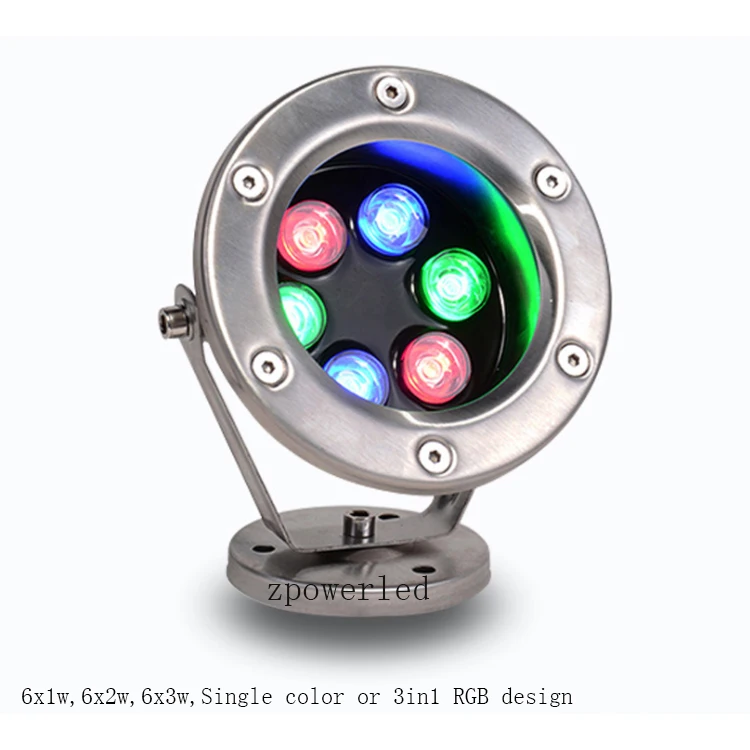 Landscape IP68 Waterproof Stainless Steel Housing Underwater 6W RGB Warm White LED Fountain Spot Light