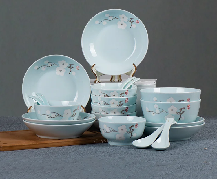 Japanese Lightweight  grace designs ceramic formal flower dishes rice soup bowl dinnerware sets