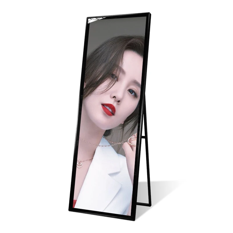 Hot Selling Indoor 75inch A-type Digital Signage LCD Advertising Signage Display Full Screen Portable Digital Poster With Wheels