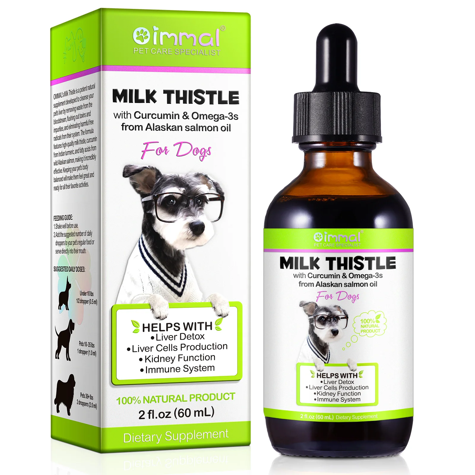 Oimmal 60ml Natural Organic Liquid Milk Thistle Drops With Curcumin Omega 3 Supplement For Dogs Liver Detox Immune Support