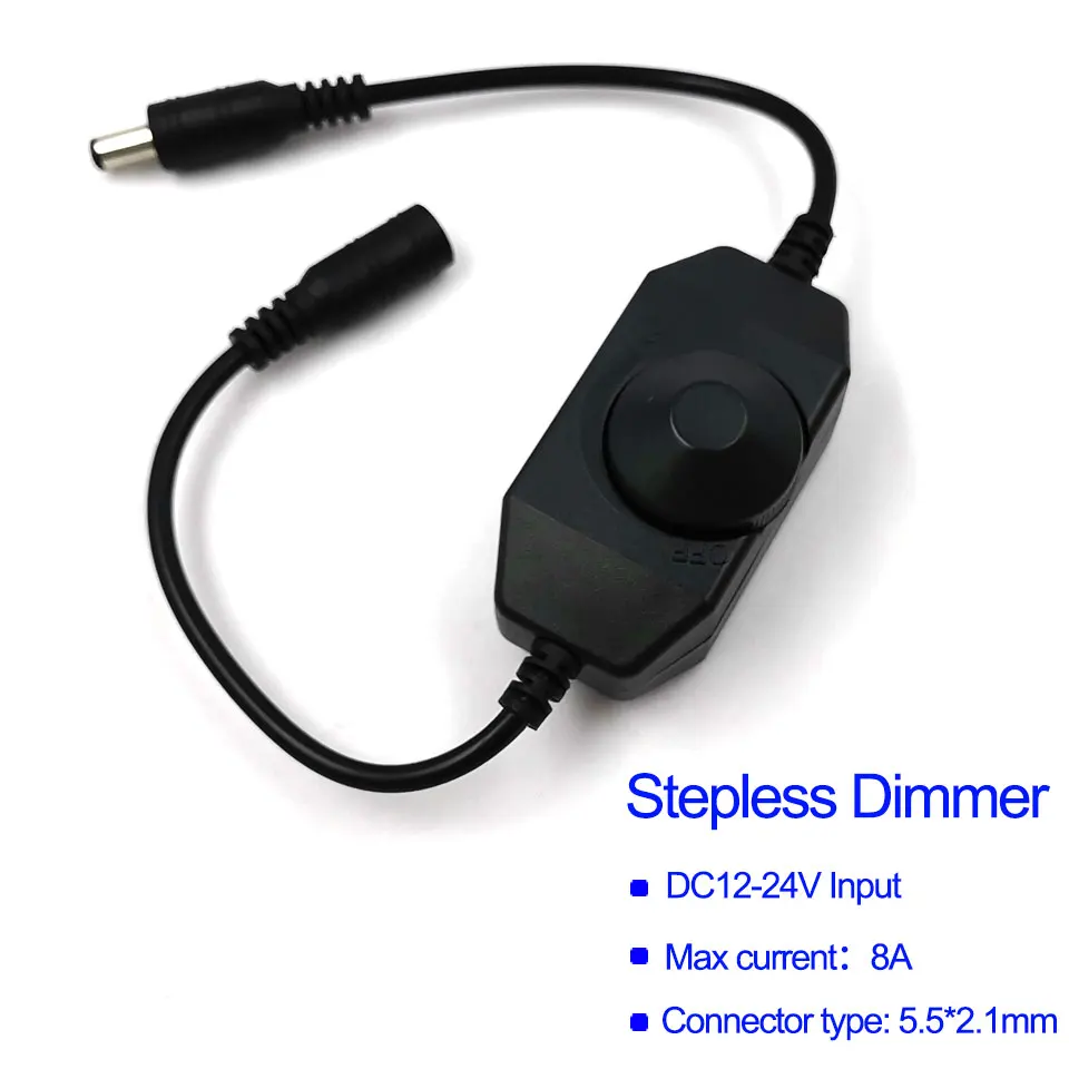 8A LED Dimmer with DC Connector Wire 12V 24V100W  Lighting Dimmer Manual Switch Dimming 5.5x2.1mm DC Connectors