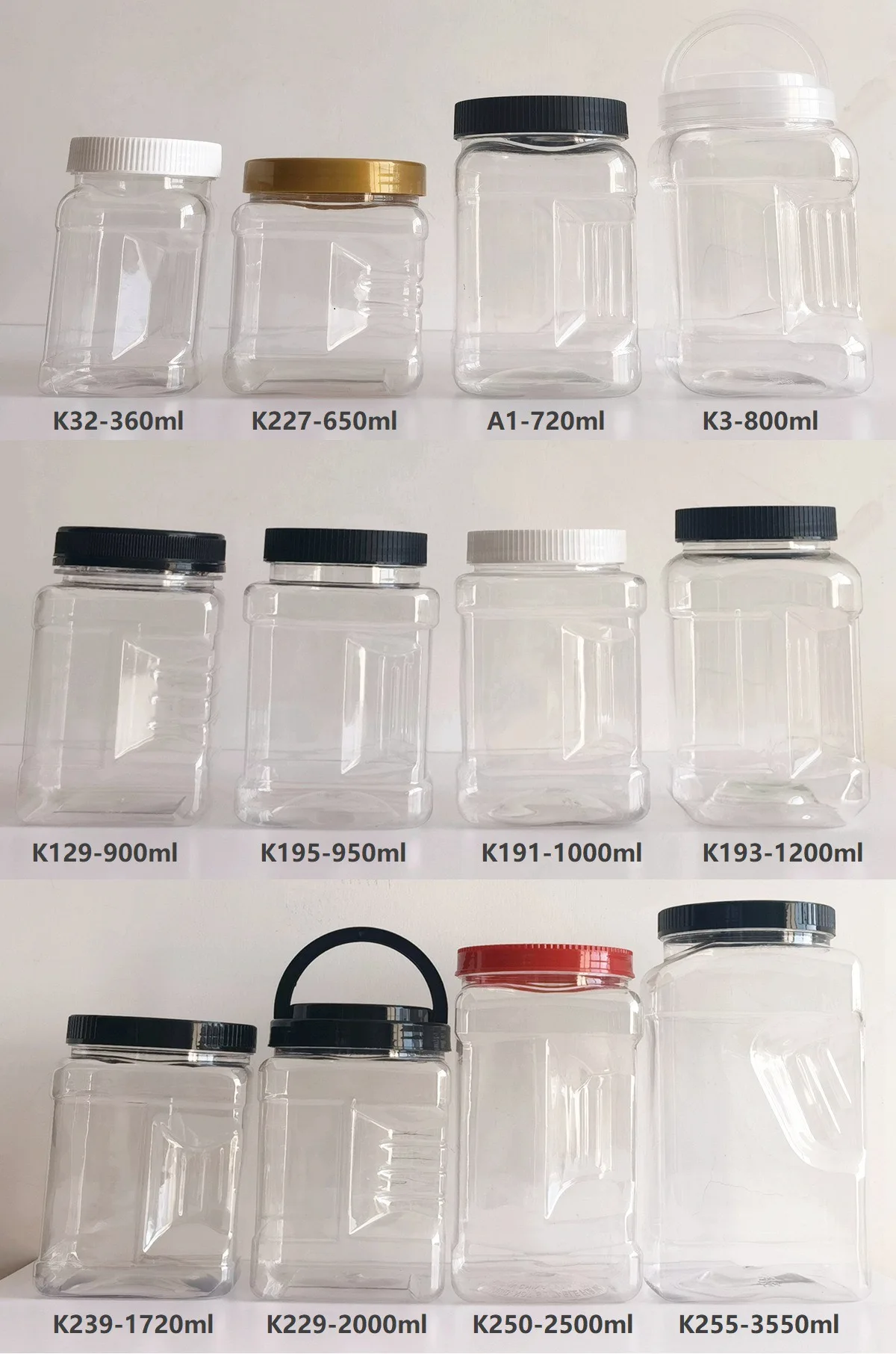 Half Gallon Large Clear Empty Plastic Storage Jars With Lids Square Food Grade Wide Mouth Container With Easy Grip Handles