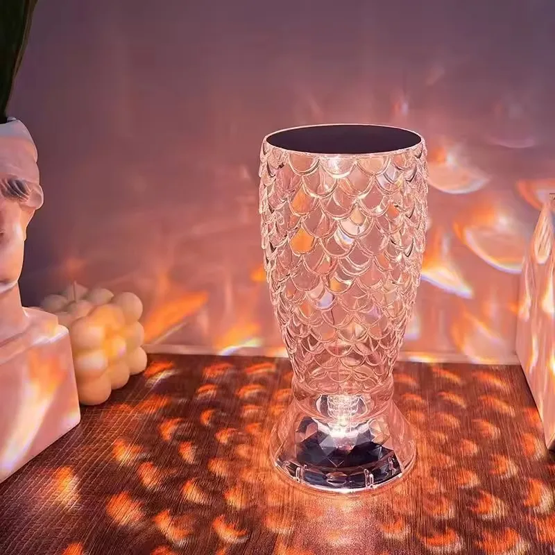 Touch Control Table Light Usb Rechargeable Romantic Rose Rgb Led Atmosphere Small Waist Crystal Table Lamp